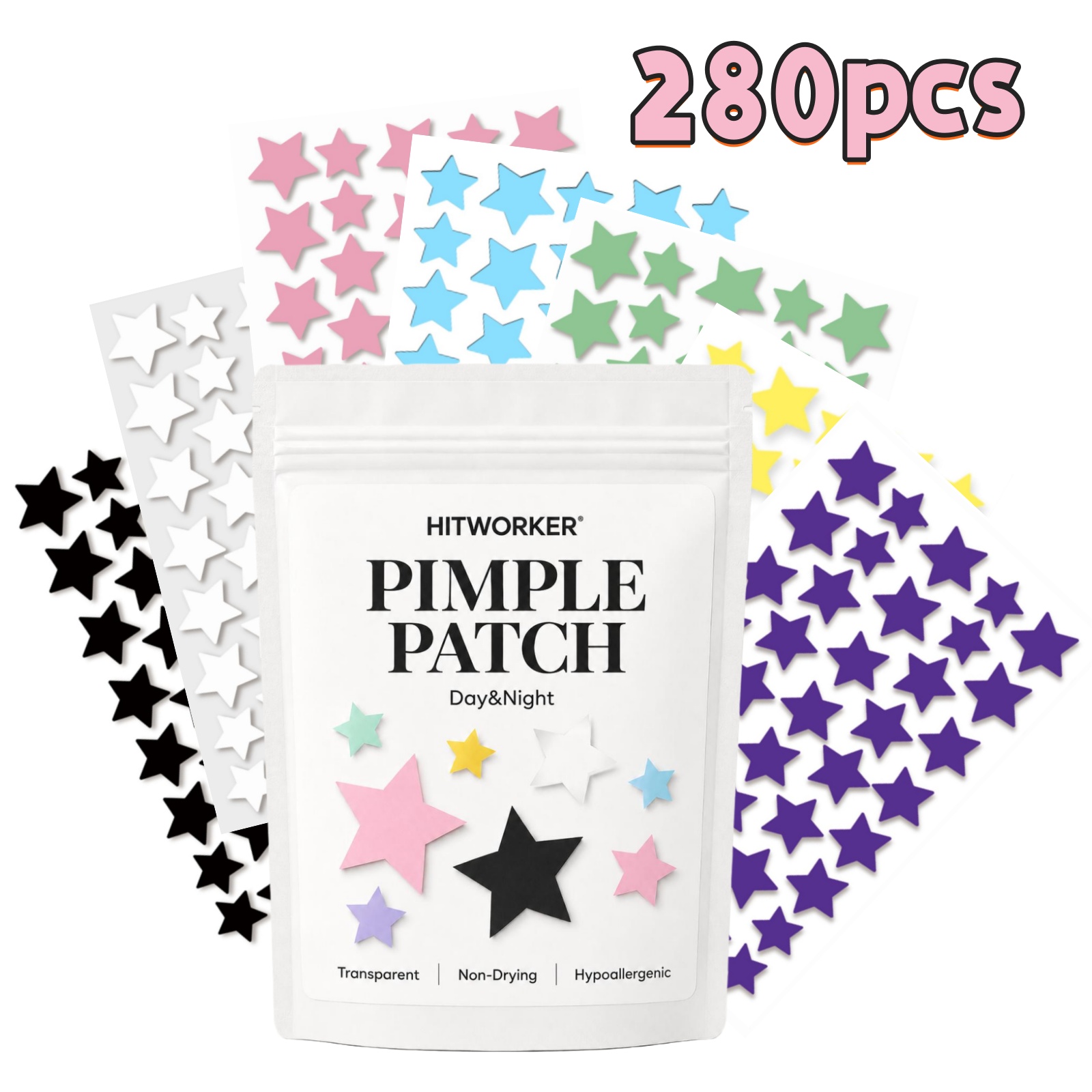 Hydrocolloid Pimple Patch - 280 Patchs Étoiles Arc-en-ciel Colorées pour