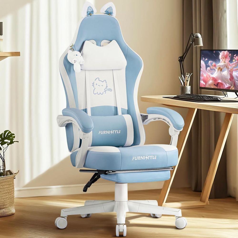 Massage - Chaise de jeu ergonomique bleue/blanche avec