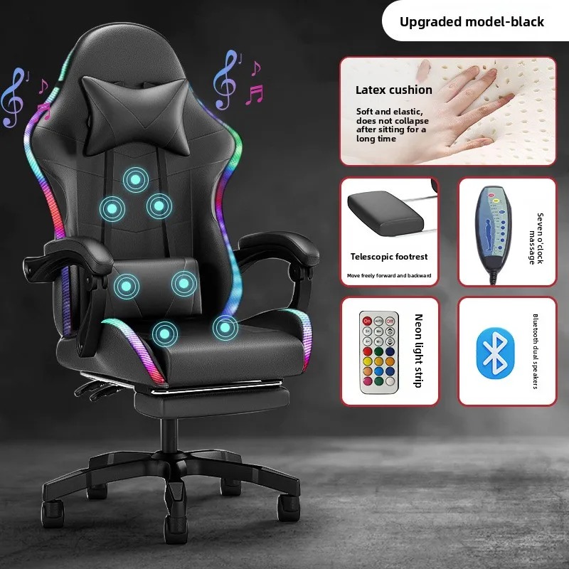 Massage - Chaise de gaming avec éclairage Bluetooth,