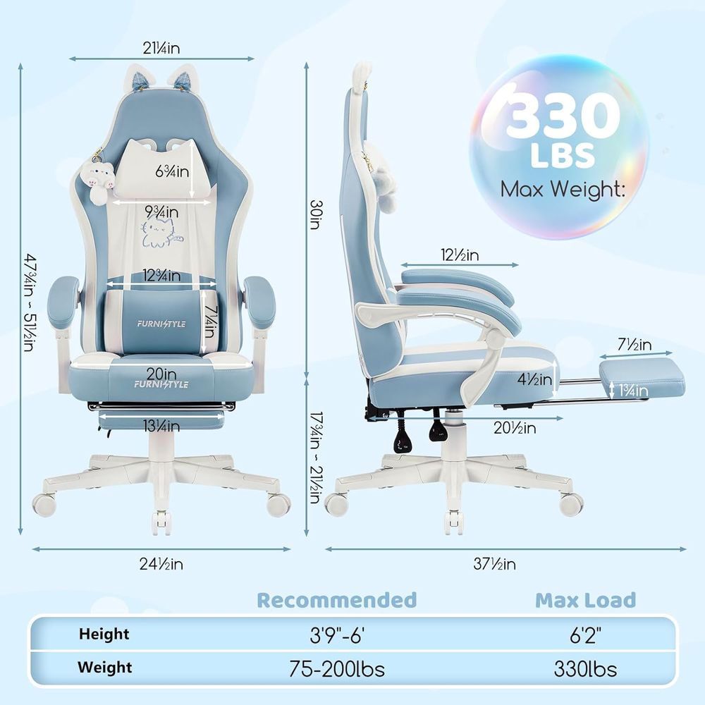 Chaise de jeu ergonomique bleu - Massage avis et prix